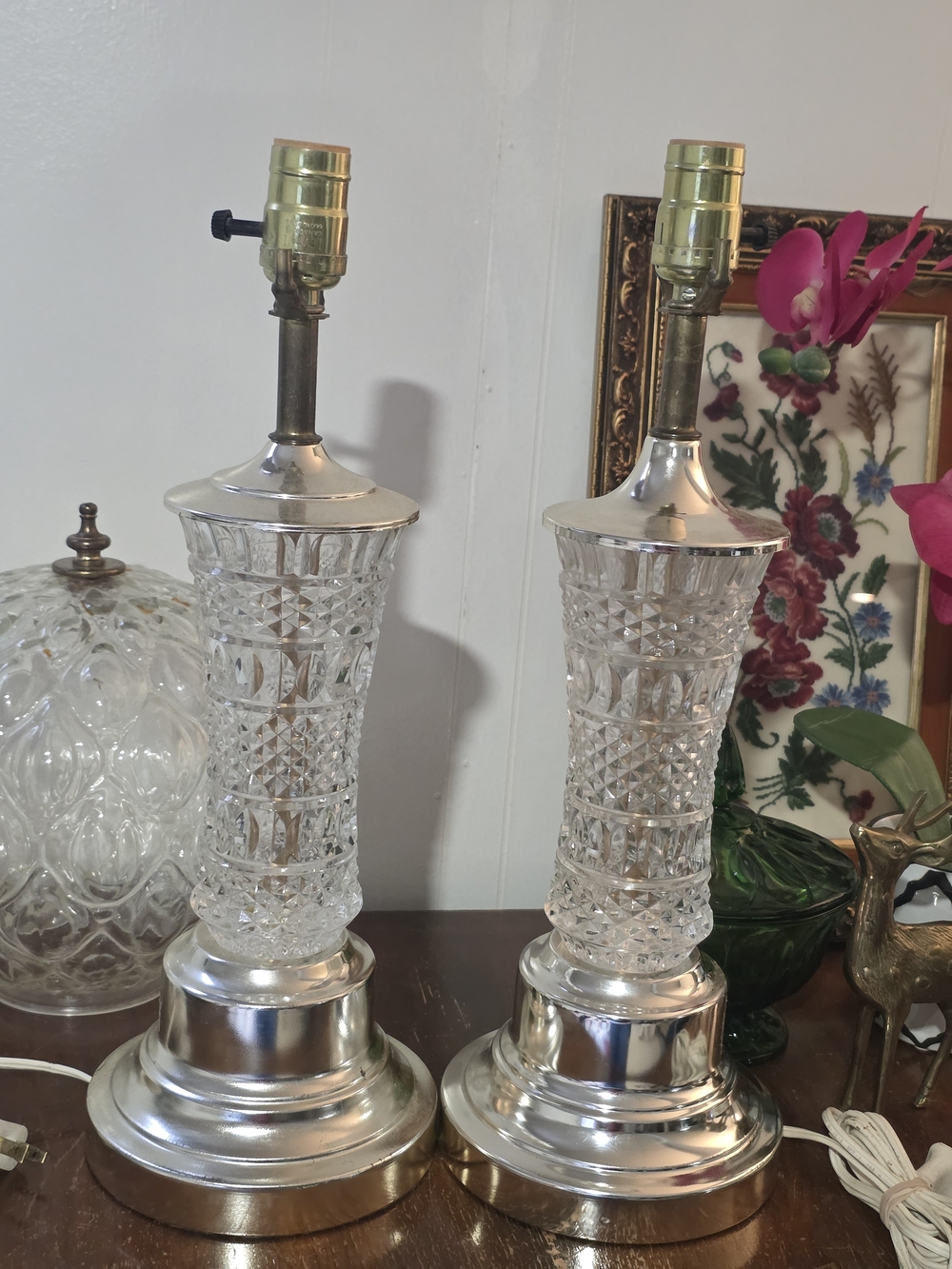 Crystal Cut Table Lamps with Gold Colored Base - Clear